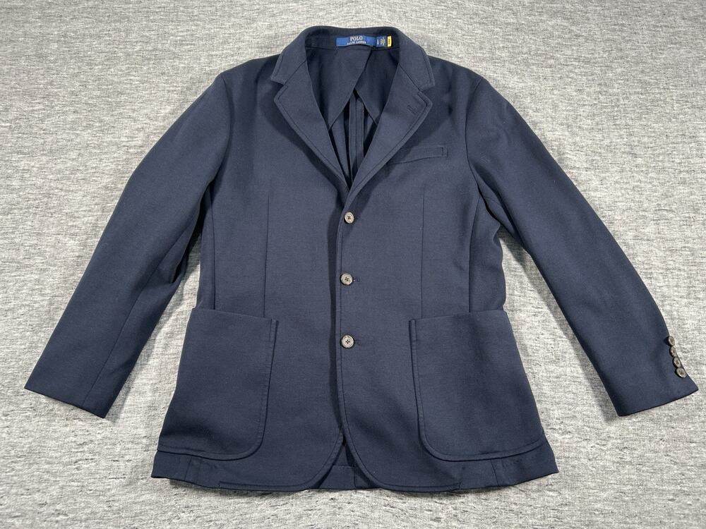Polo Ralph Lauren Blazer Jacket Mens Large Navy Blue Jersey Unstructured Preppy